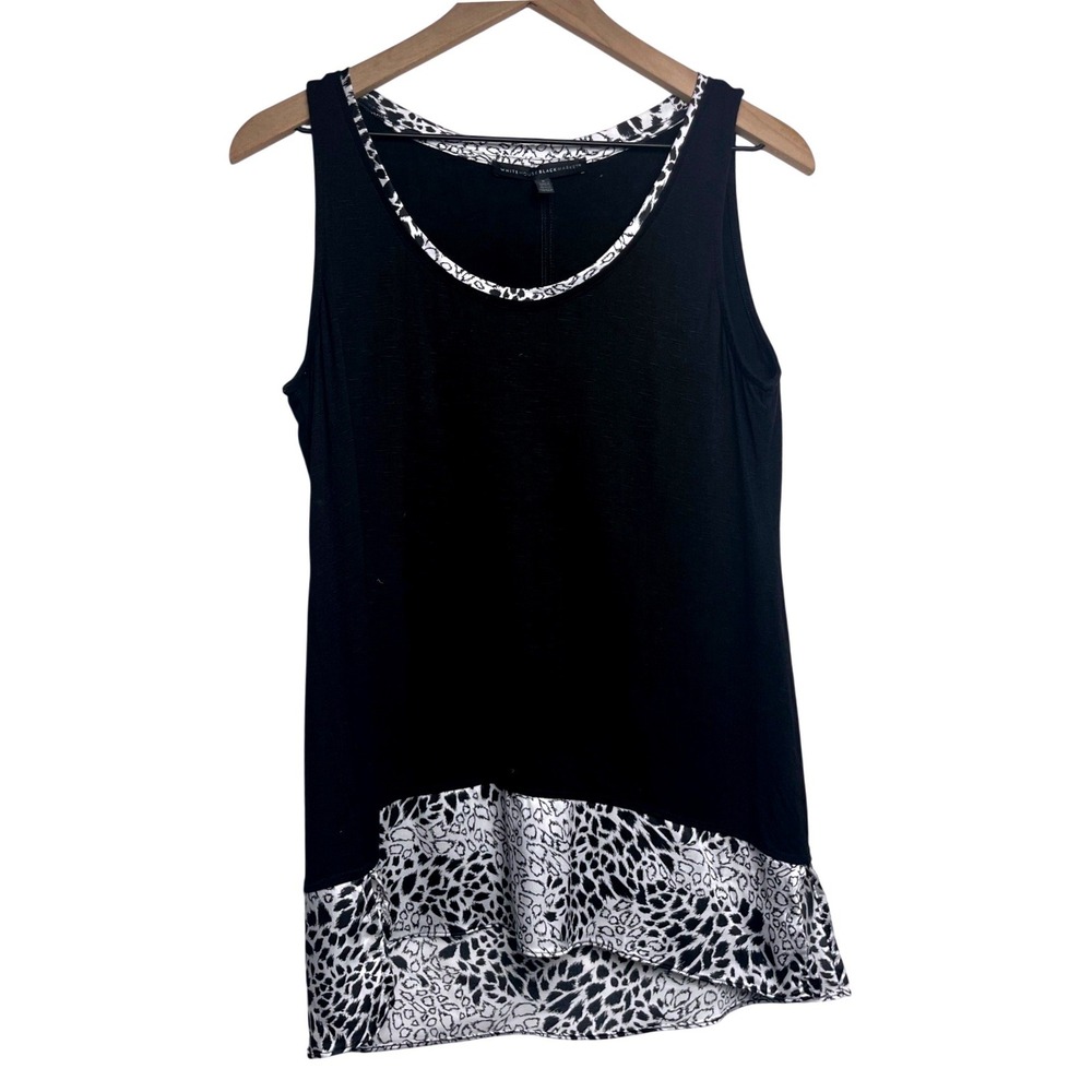 White House Black Market‎ Leopard Print Mixed Media Tank Top Black Small